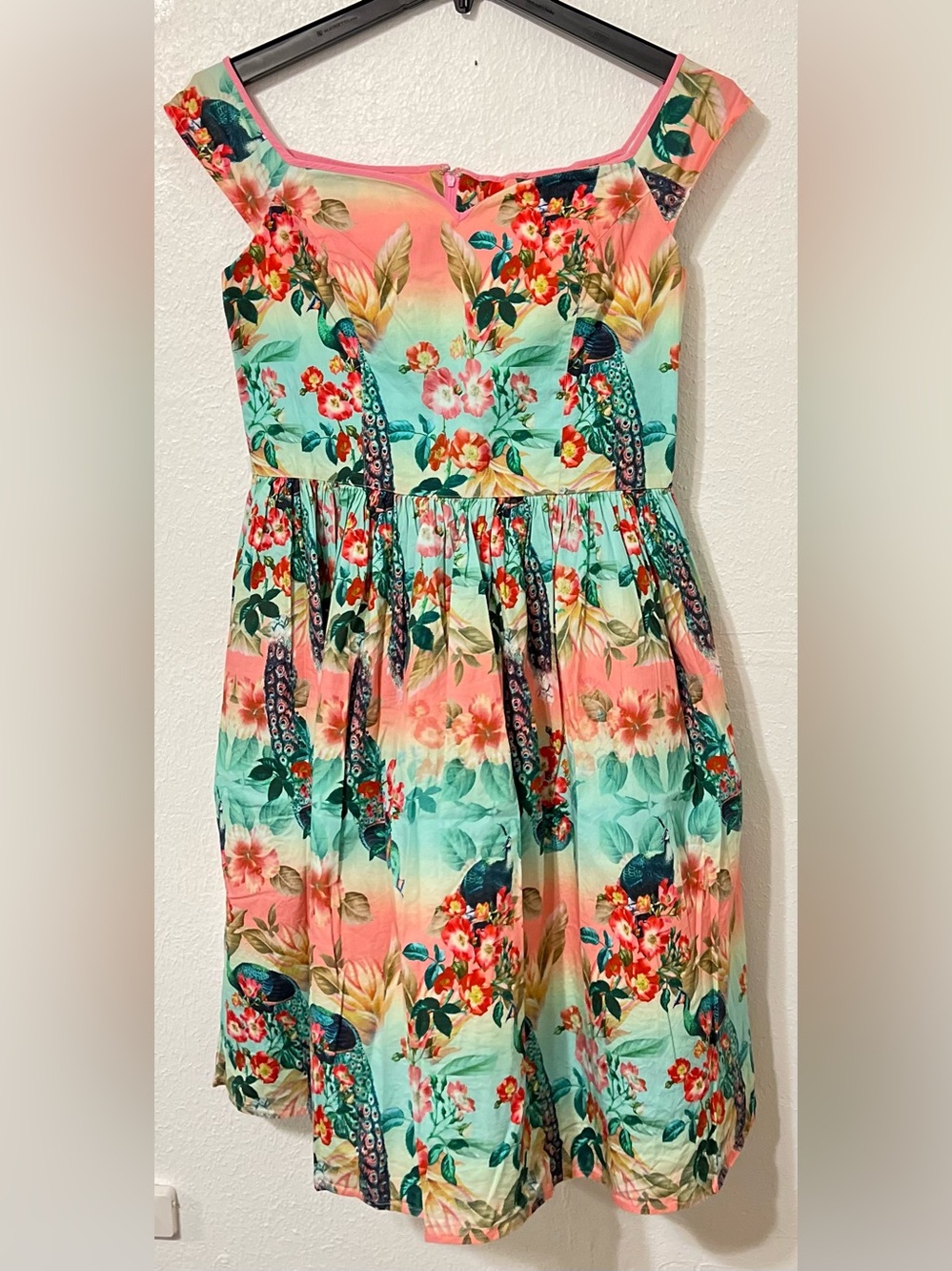Hell Bunny Vixen Peacock Pastel Swing Dress Pin up Poster Girl Off-Shoulder - Picture 2 of 14